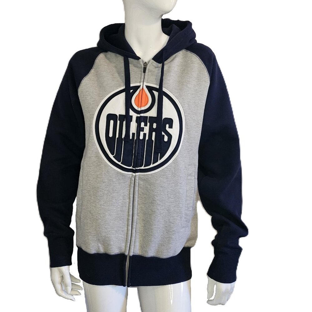 NWT NHL Edmonton Oilers Grey and Blue Zip Close Hoodie Size Small
